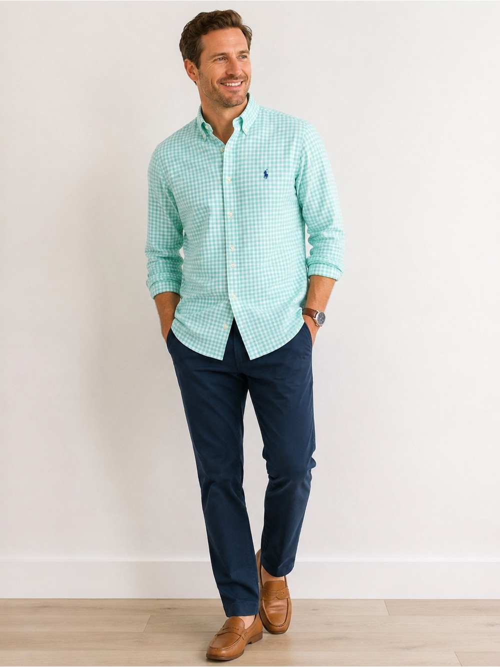 Polo Ralph Lauren Mens L Slim Fit Gingham Shirt Button Up Preppy Office Casual
